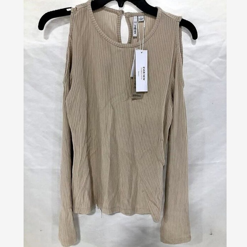 NEW Ever New Cold Shoulder Sweater sz medium tan
